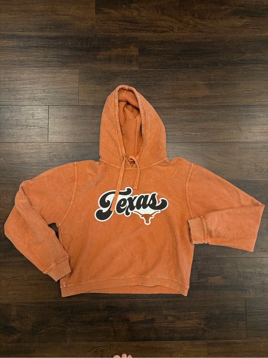 Tops - Texas Longhorns Cropped Hoodie Orange Ribbed Sweatshirt College Small